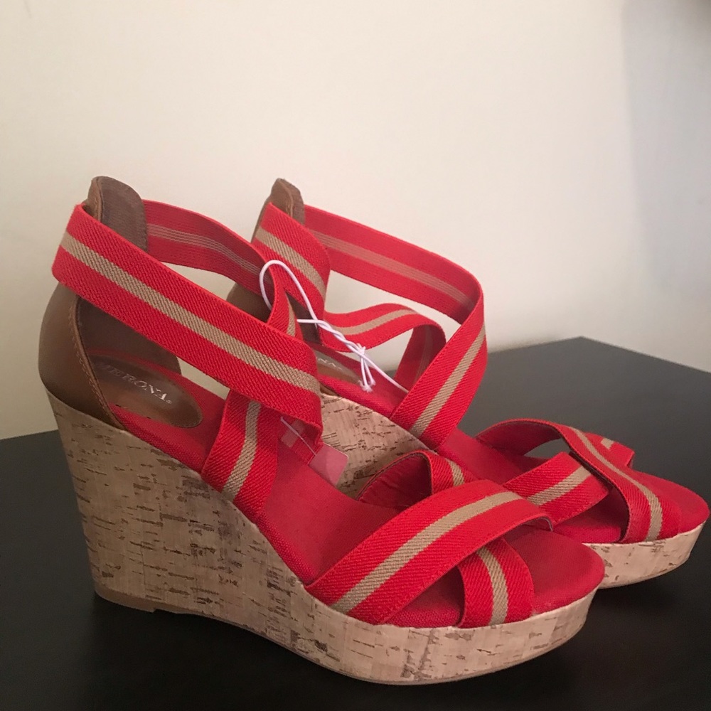Merona Red and Tan Wedge Sandal